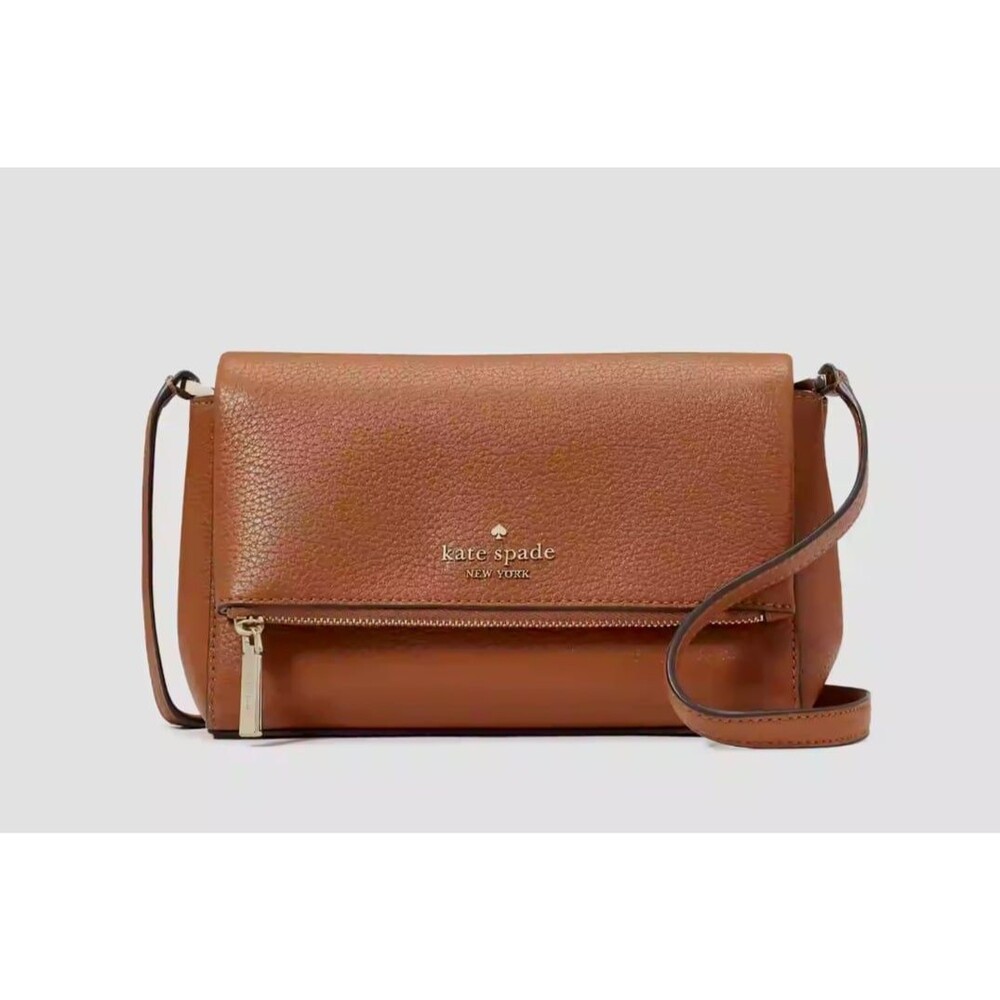 New Kate Spade Leila Mini Zip Crossbody Pebble Leather Warm Gingerbread